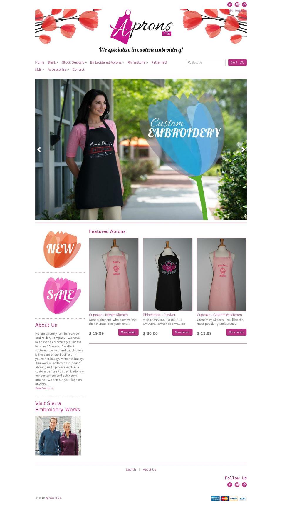 apronsrus.com — Shopify storefront screenshot