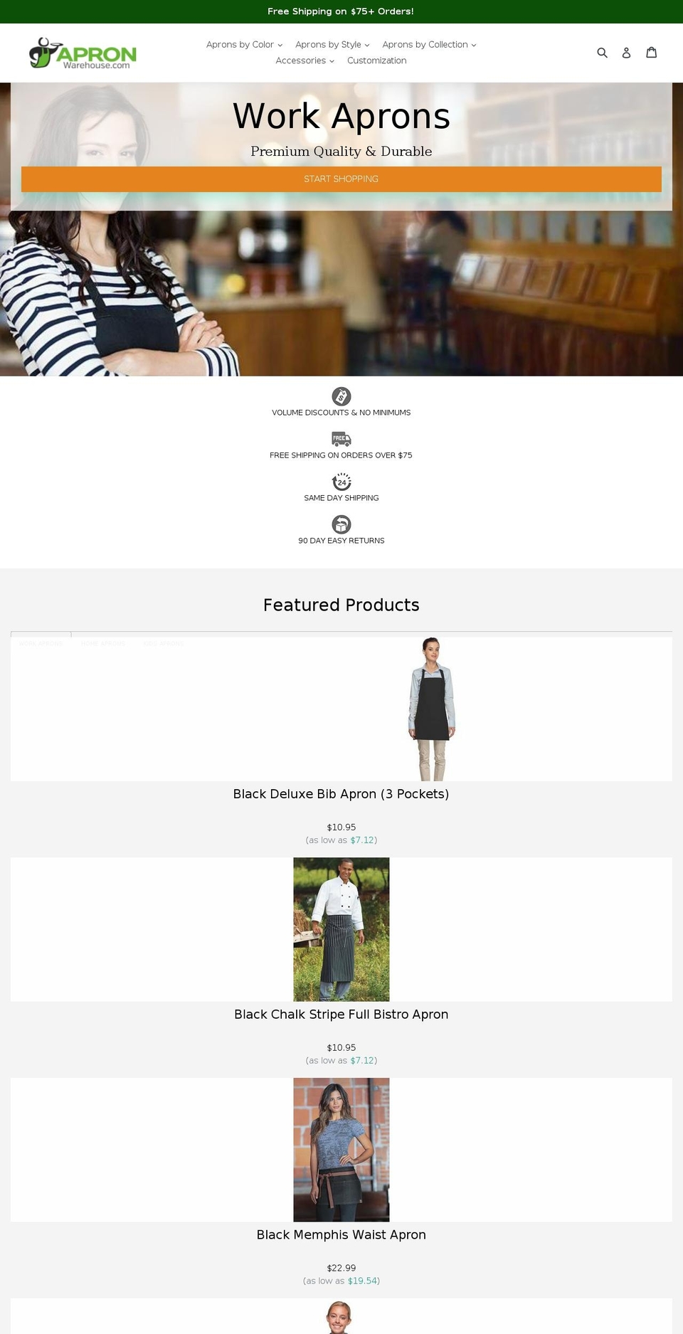 apronwearhouse.com — Shopify storefront screenshot