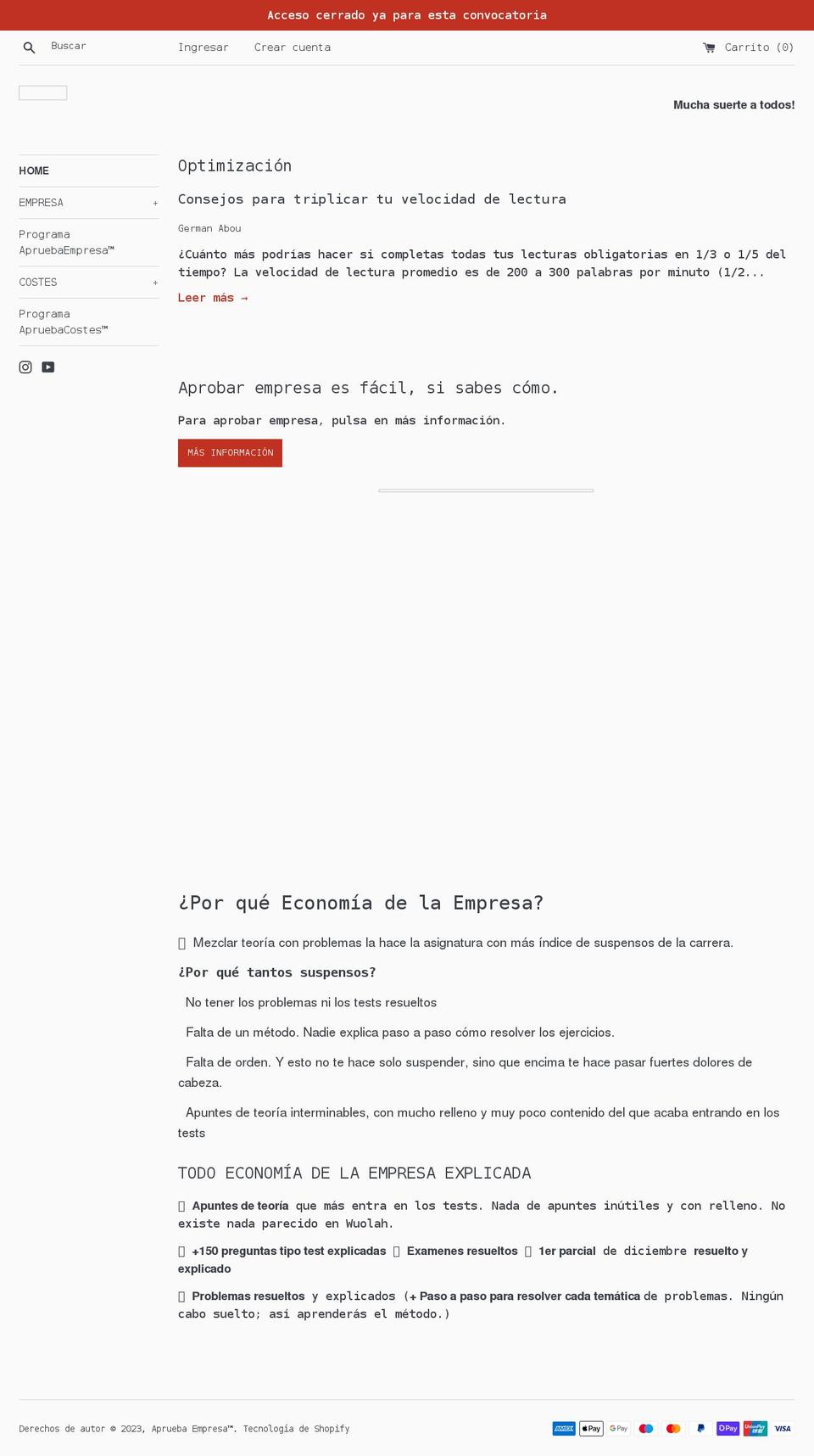 apruebaempresa.com shopify website screenshot