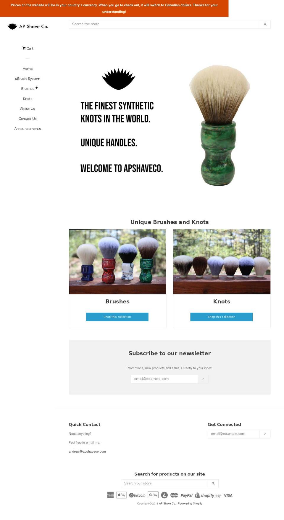 apshaveco.com shopify website screenshot