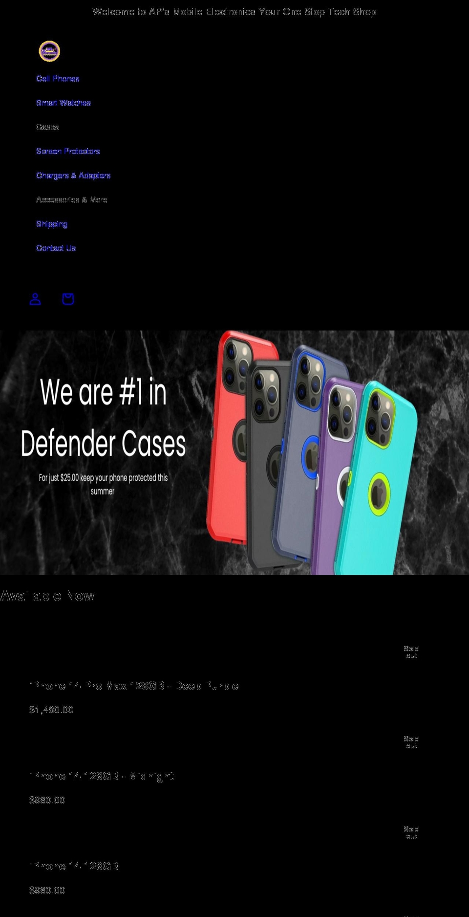 apsmobileelectronics.com shopify website screenshot