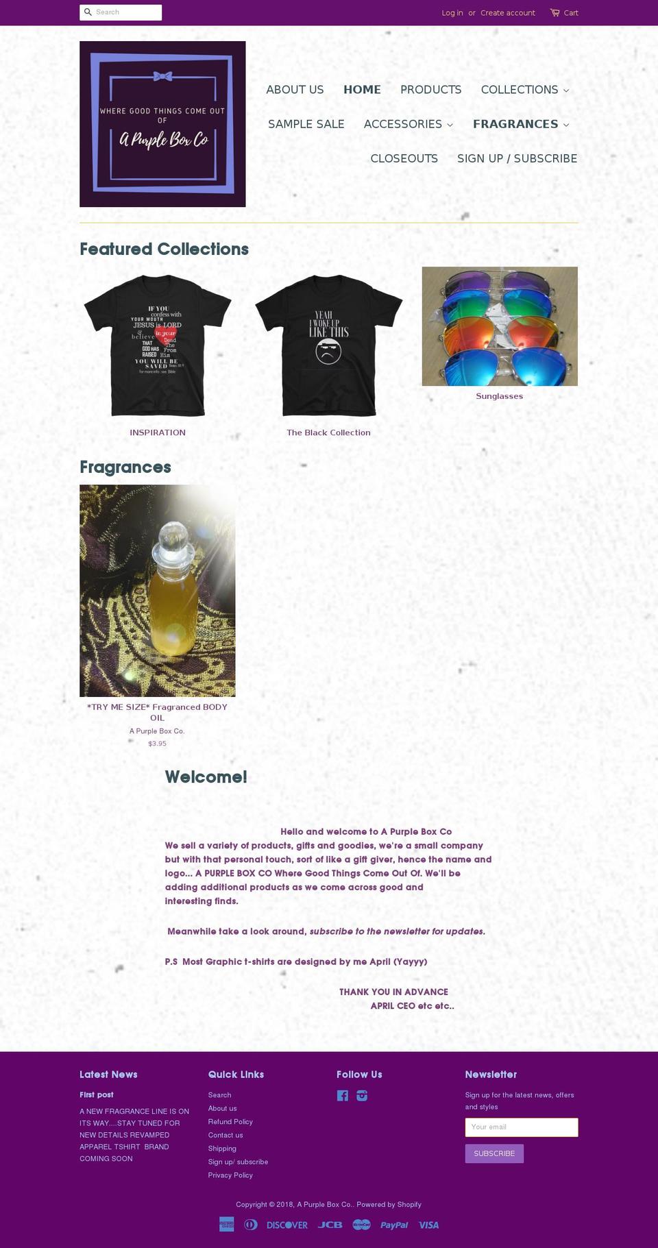 apurpleboxco.com — Shopify storefront screenshot