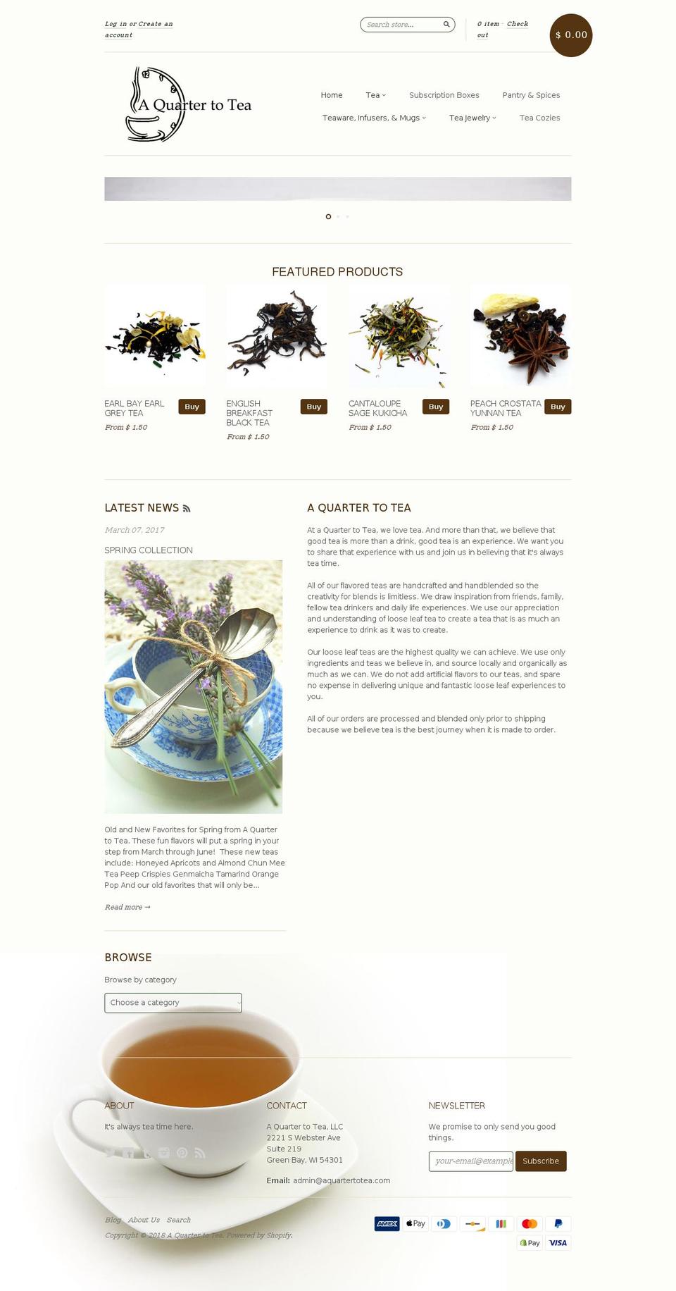 aq2tea.com — Shopify storefront screenshot