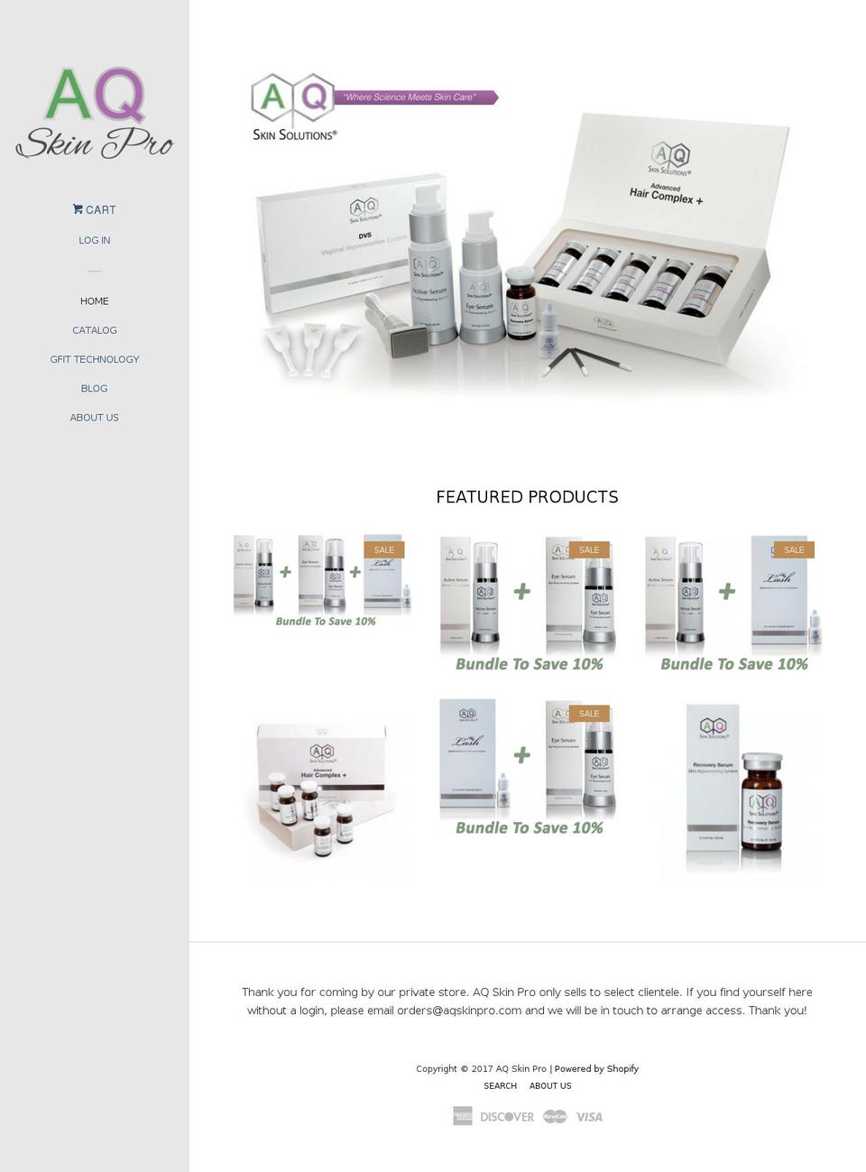 aqskinpro.com shopify website screenshot
