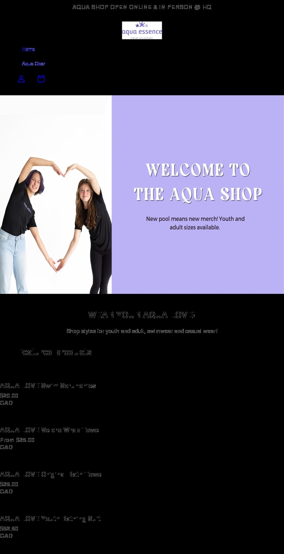 aqua-essence-swim-academy.myshopify.com shopify website screenshot
