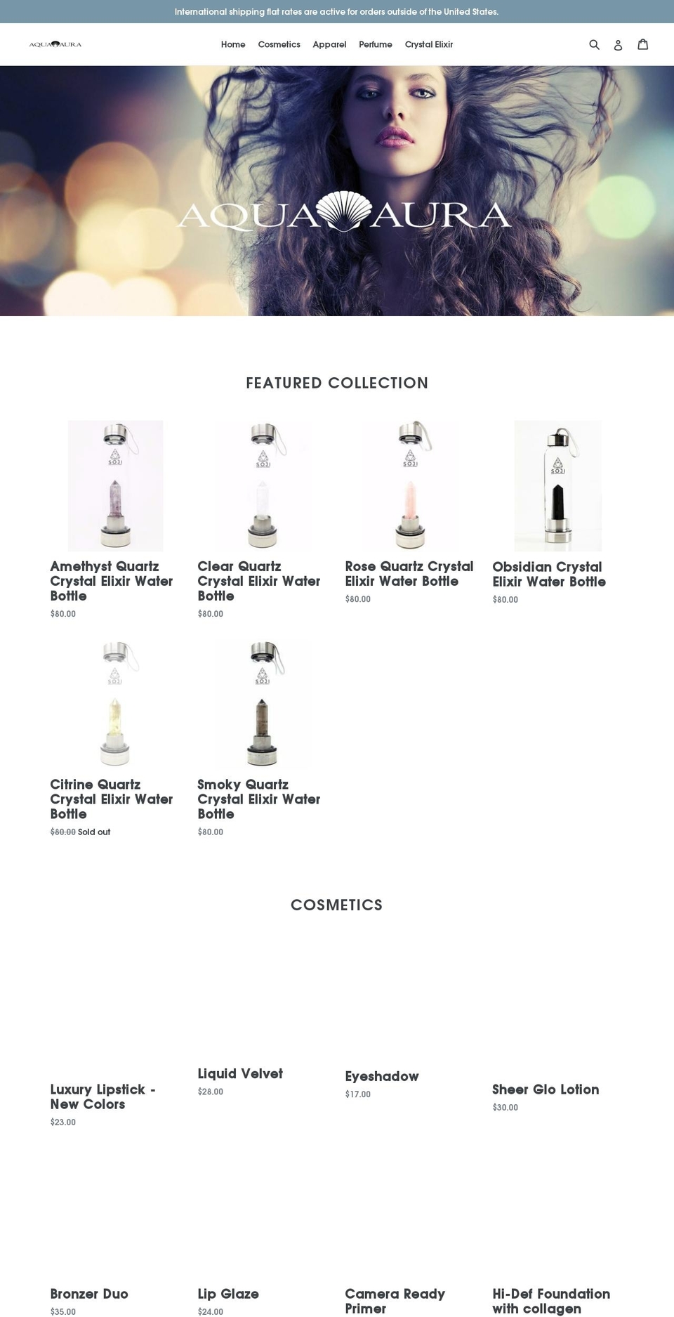 aquaauracosmetics.com shopify website screenshot