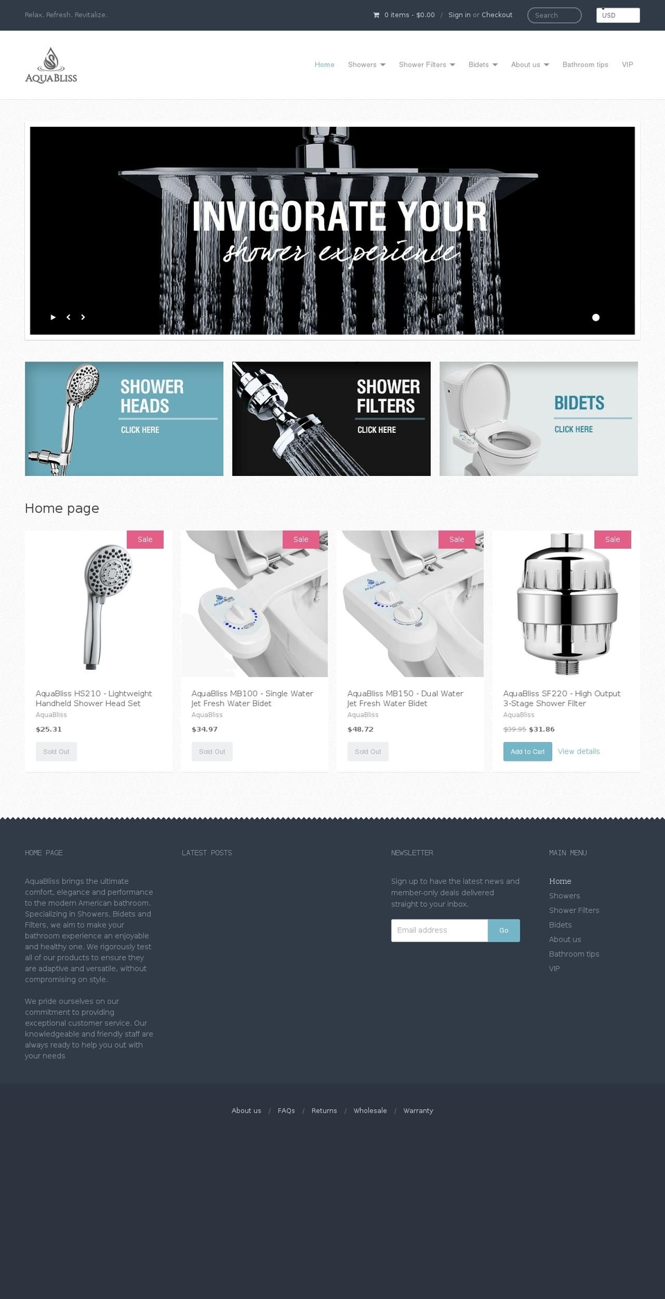 aquabliss.com shopify website screenshot