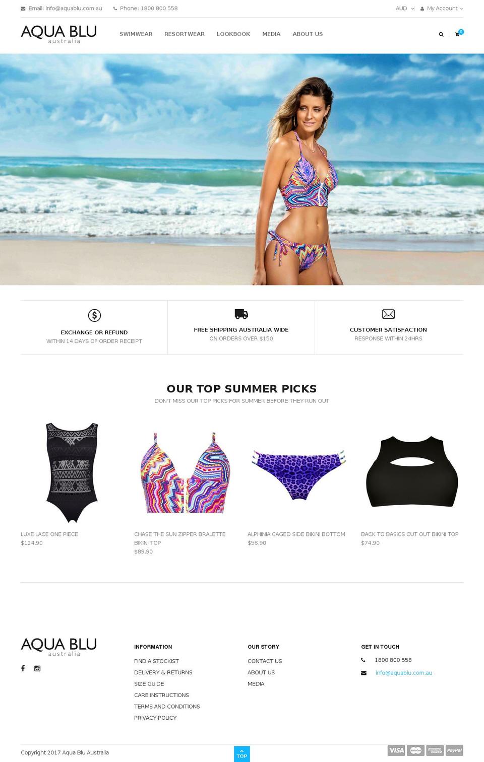 aquablu.com.au shopify website screenshot