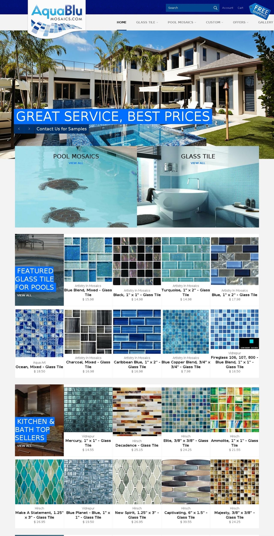 aquabluemosaics.com shopify website screenshot