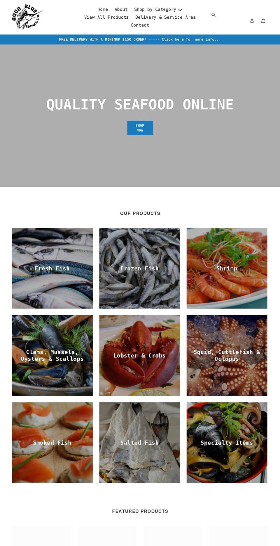 aquablueseafoodonline.com shopify website screenshot