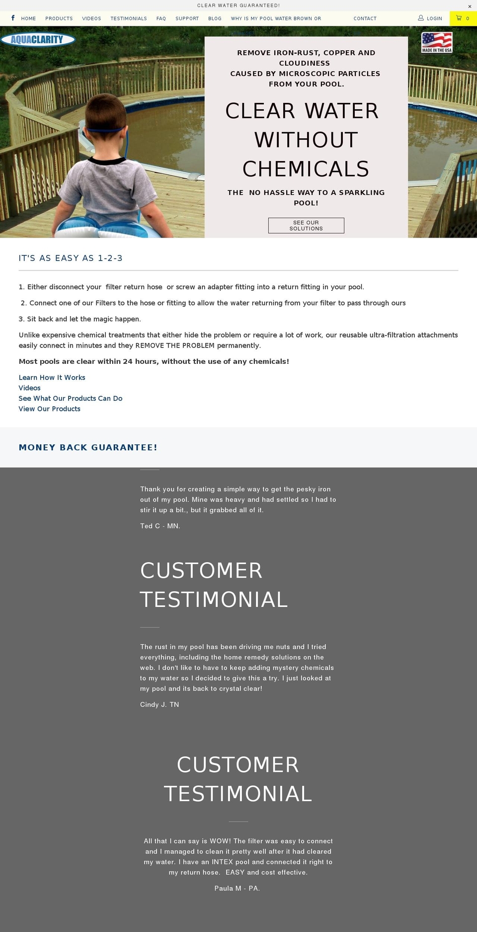 aquaclarity.net shopify website screenshot