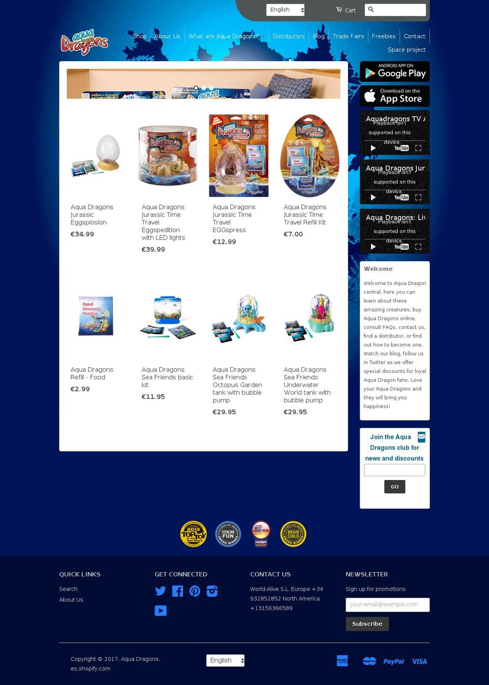 aquadragons.net shopify website screenshot