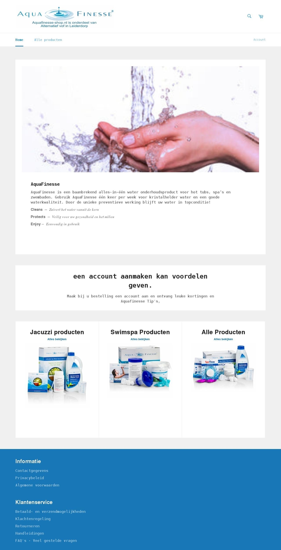 aquafinesseshop.nl shopify website screenshot