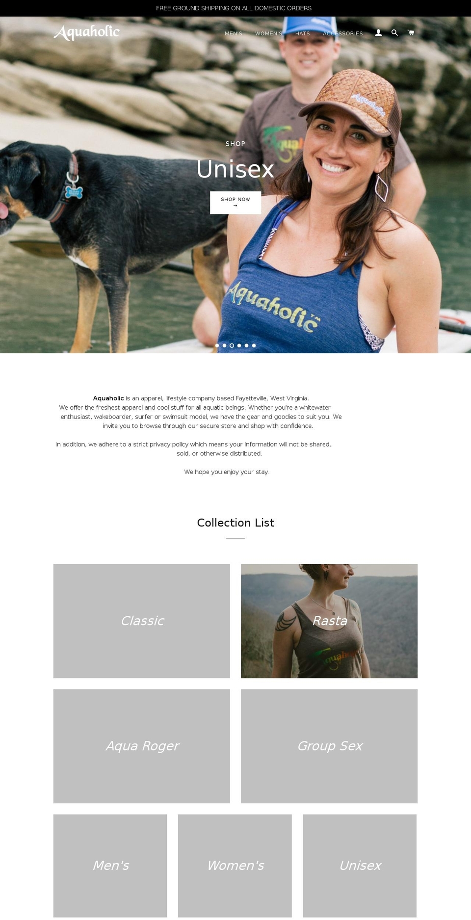 aquaholicapparel.com — Shopify storefront screenshot