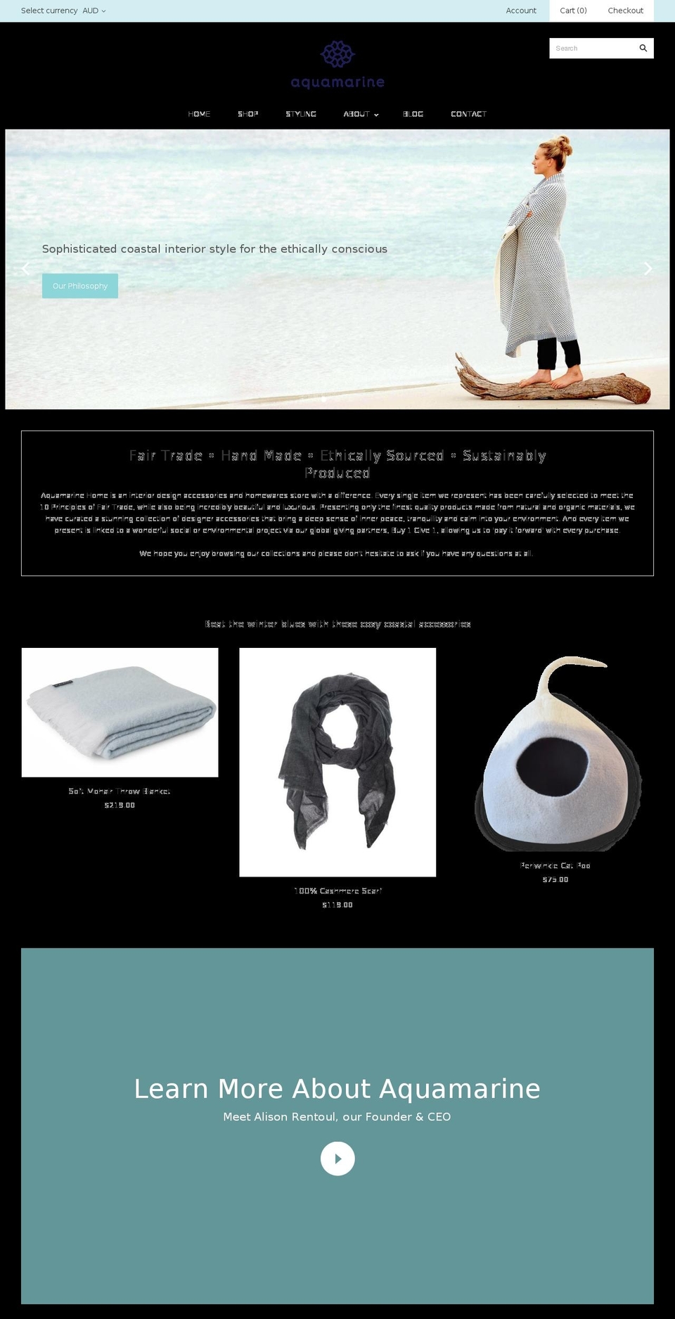 aquamarineinteriors.com shopify website screenshot