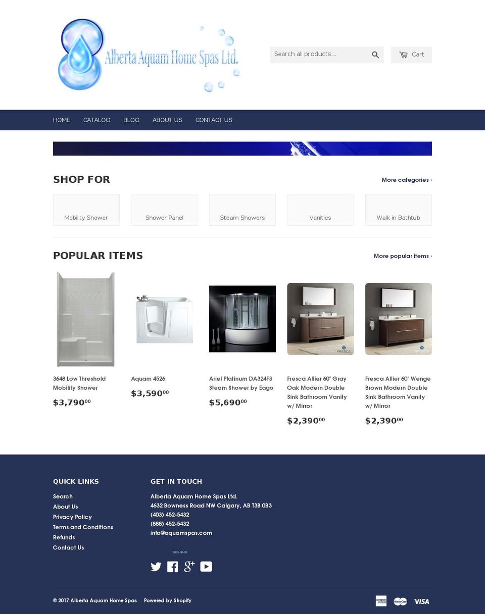 aquamspas.com shopify website screenshot
