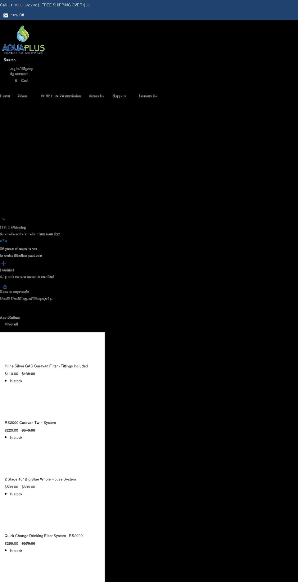 aquaplusfiltration.com.au shopify website screenshot