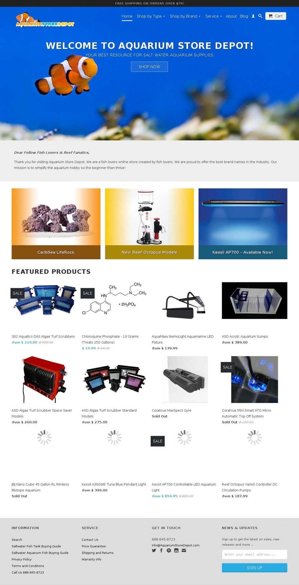 aquariumstoredepot.com shopify website screenshot