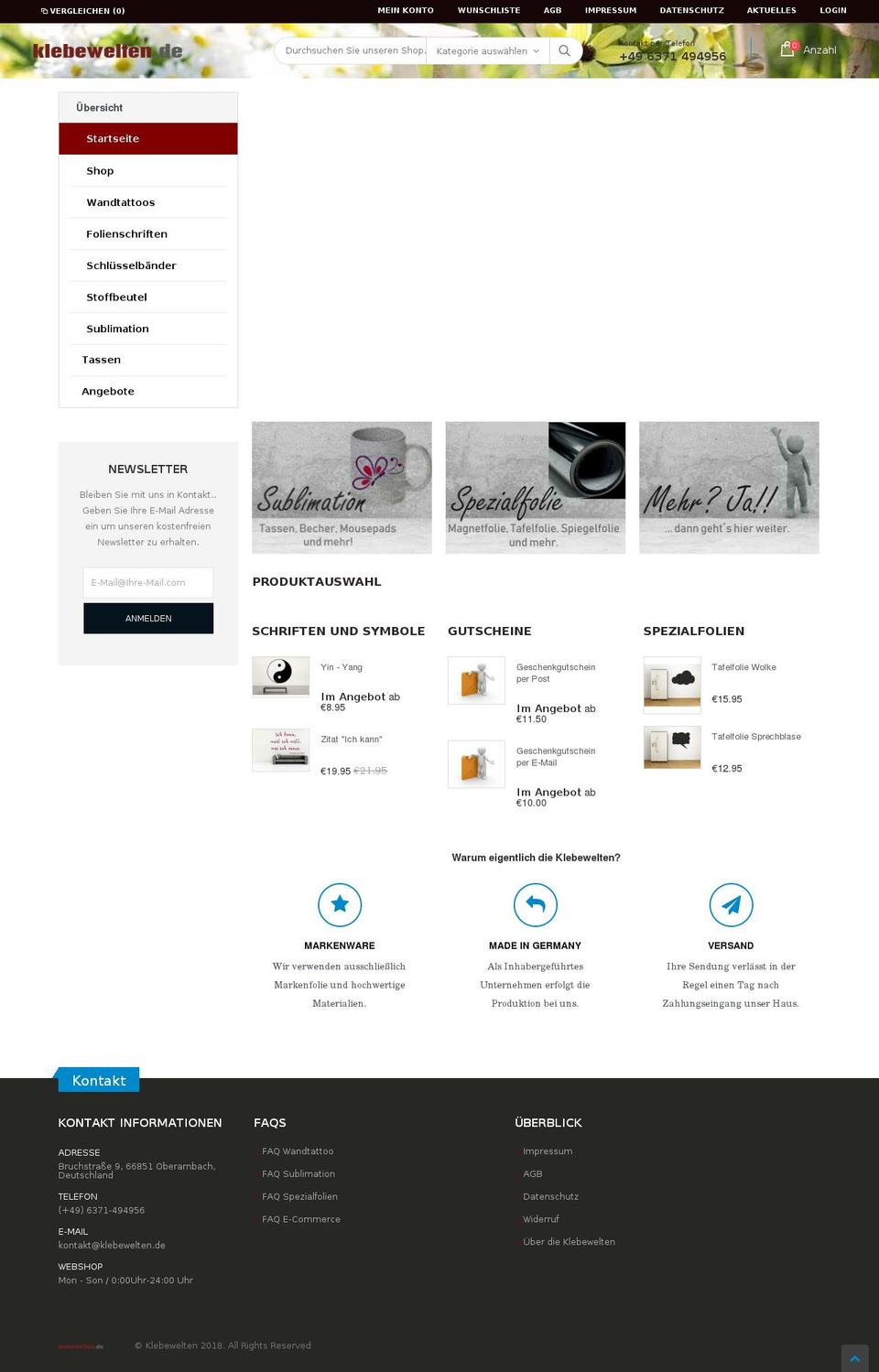 Klebewelten 2018 ff Shopify theme site example aquariumteam.de