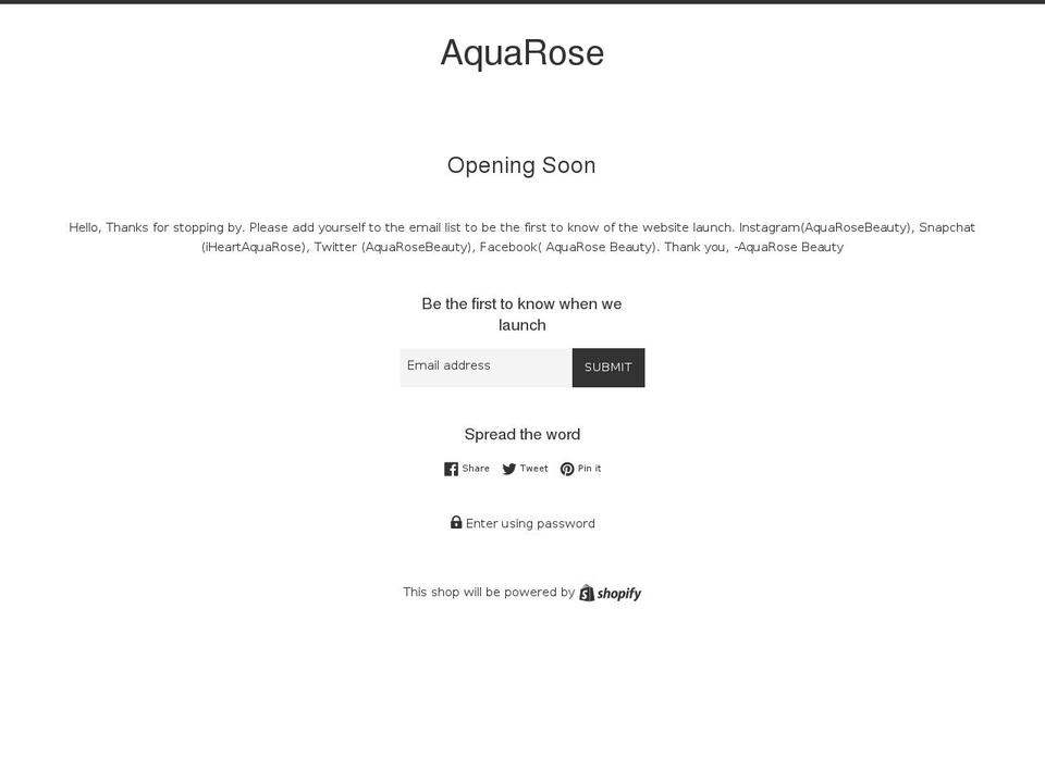 aquarosebeauty.com — Shopify storefront screenshot