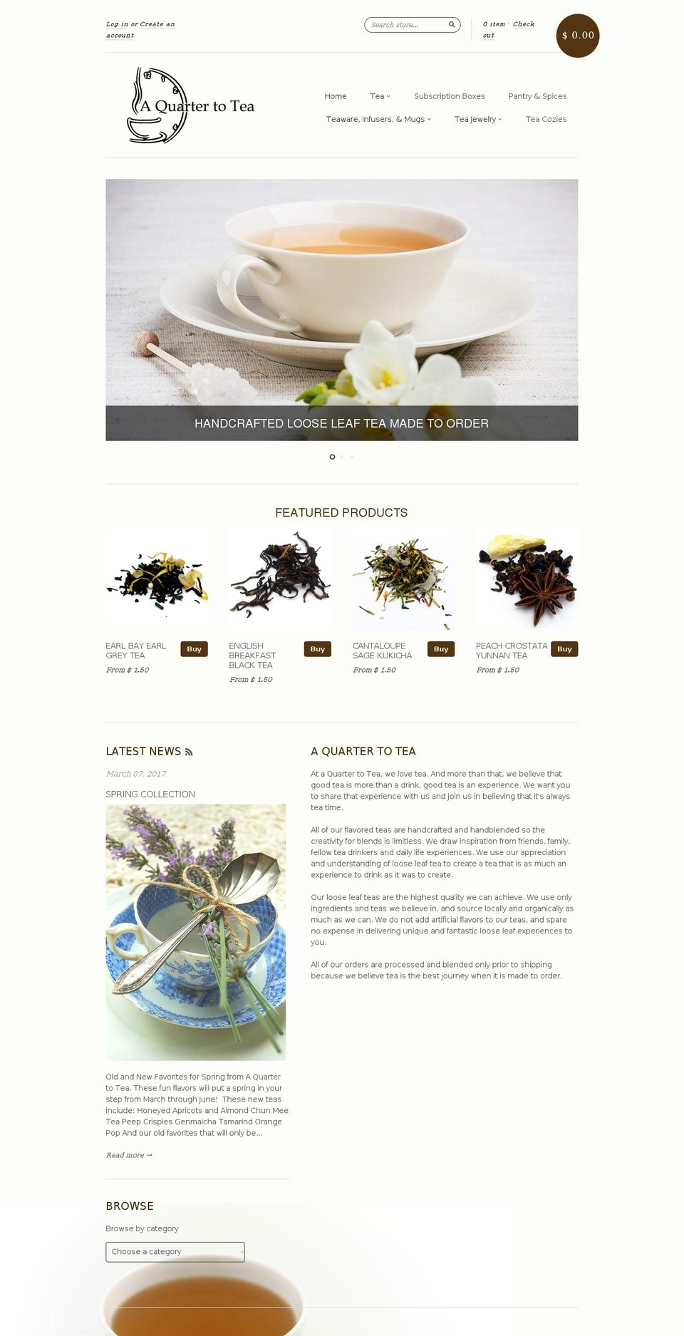 aquarter2tea.com — Shopify storefront screenshot