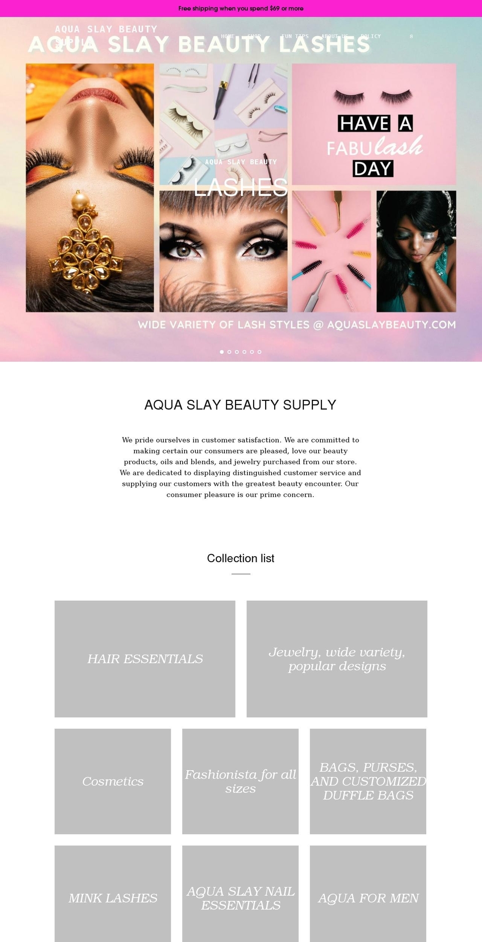 aquaslaybeauty.com shopify website screenshot