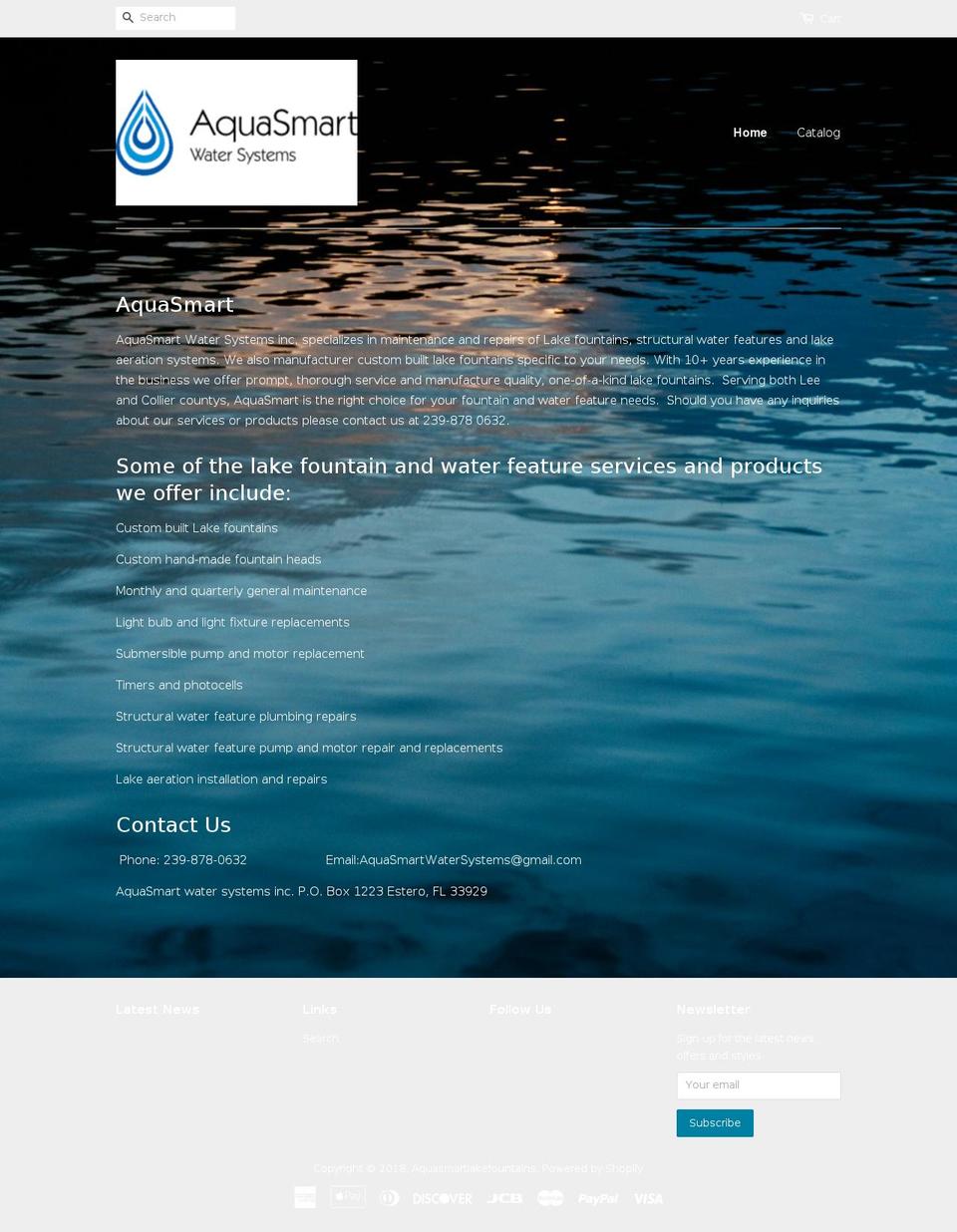 aquasmartlakefountains.com — Shopify storefront screenshot