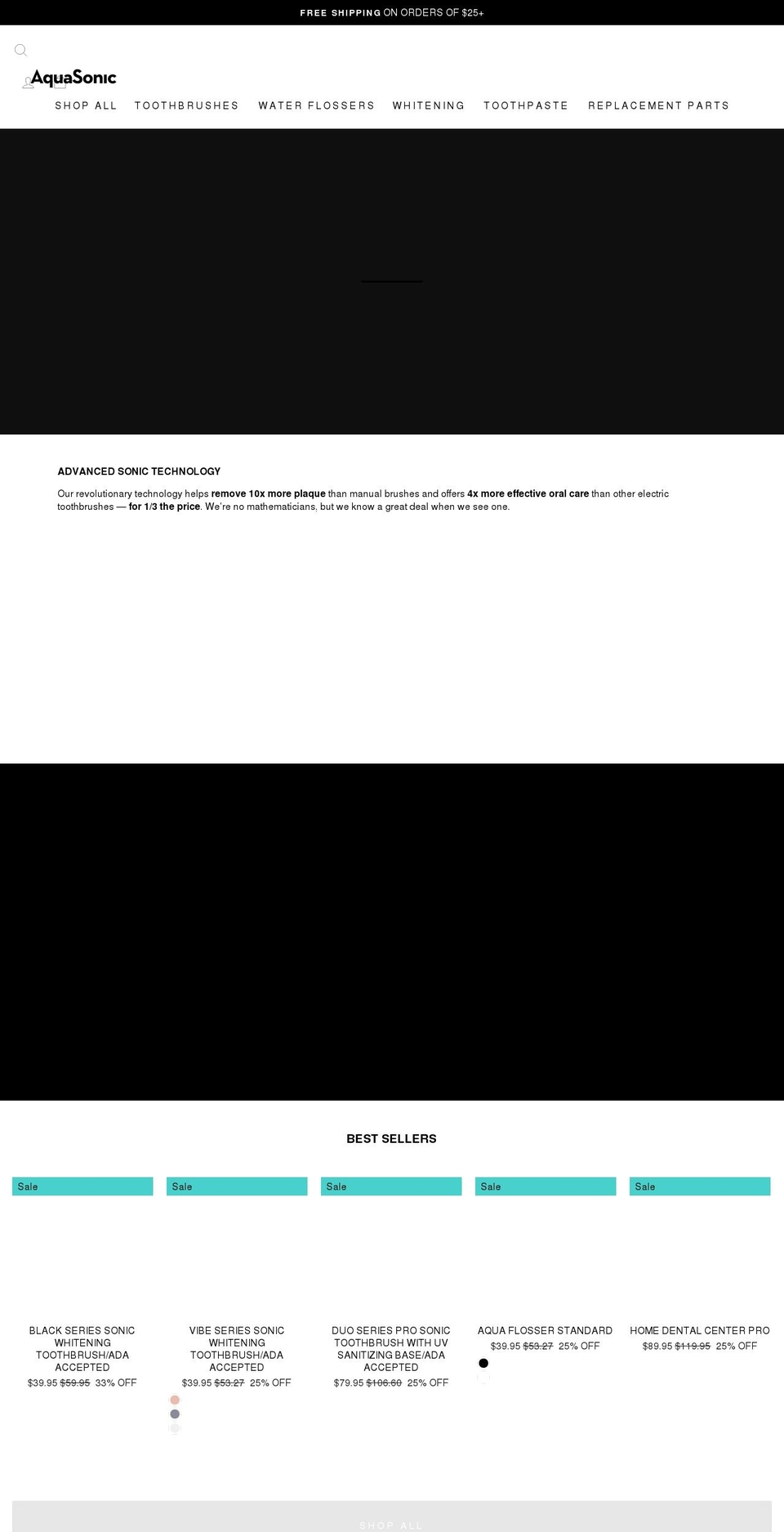 aquasonic.com shopify website screenshot