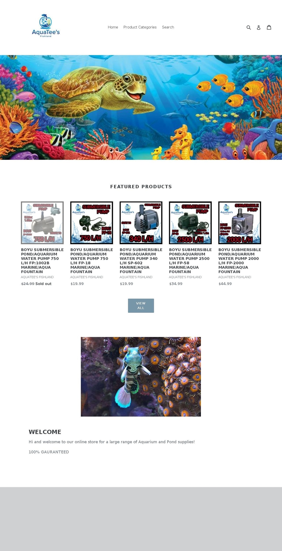 aquatee-fishland.com — Shopify storefront screenshot