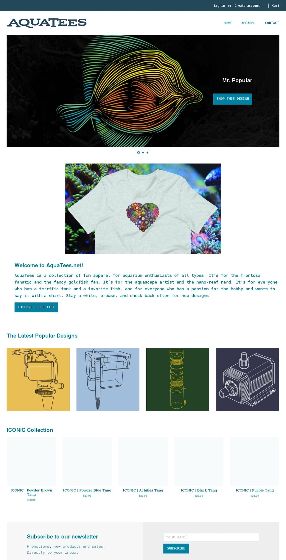 aquatees.net shopify website screenshot