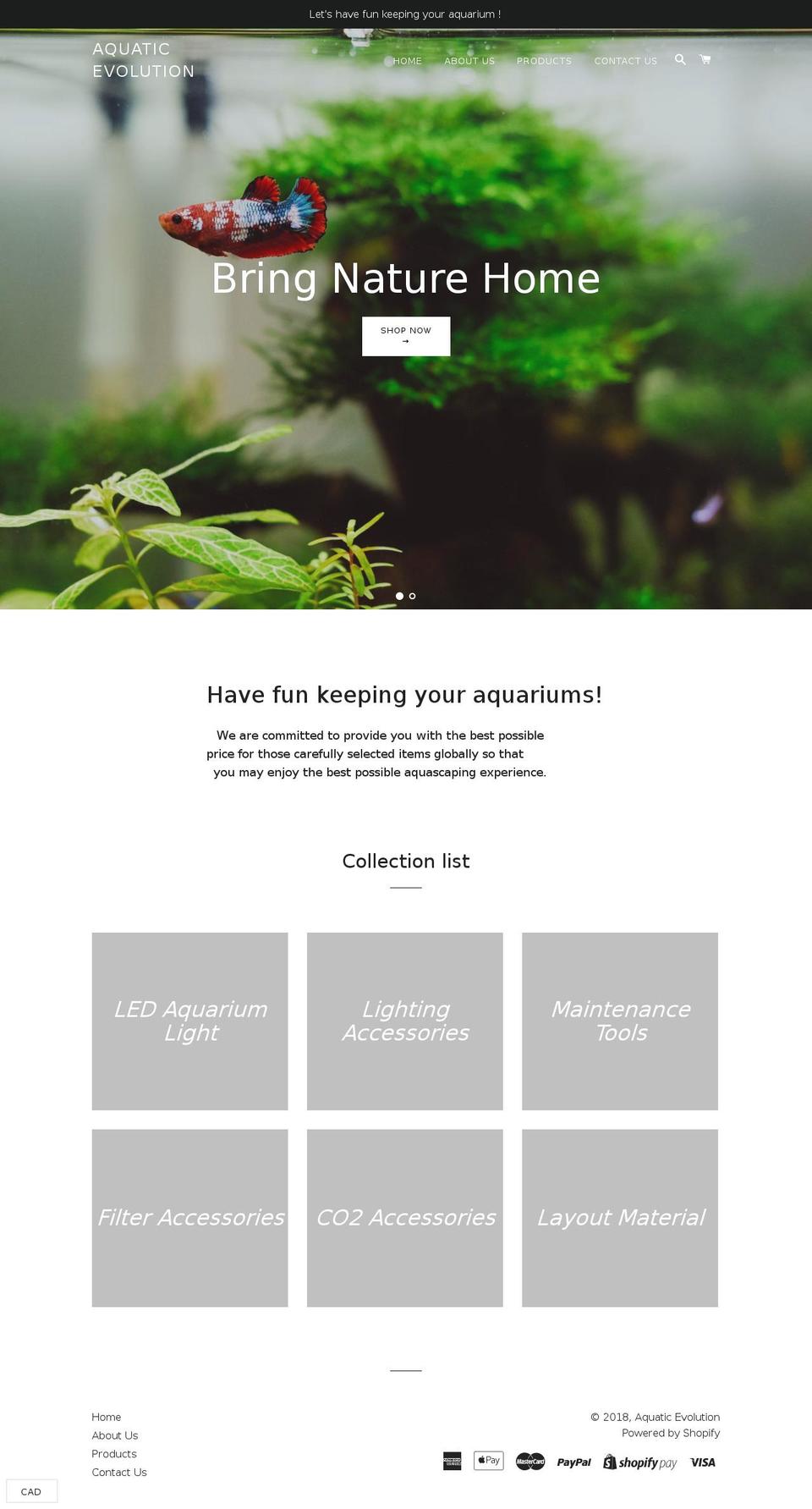 aquatic-evolution.com — Shopify storefront screenshot