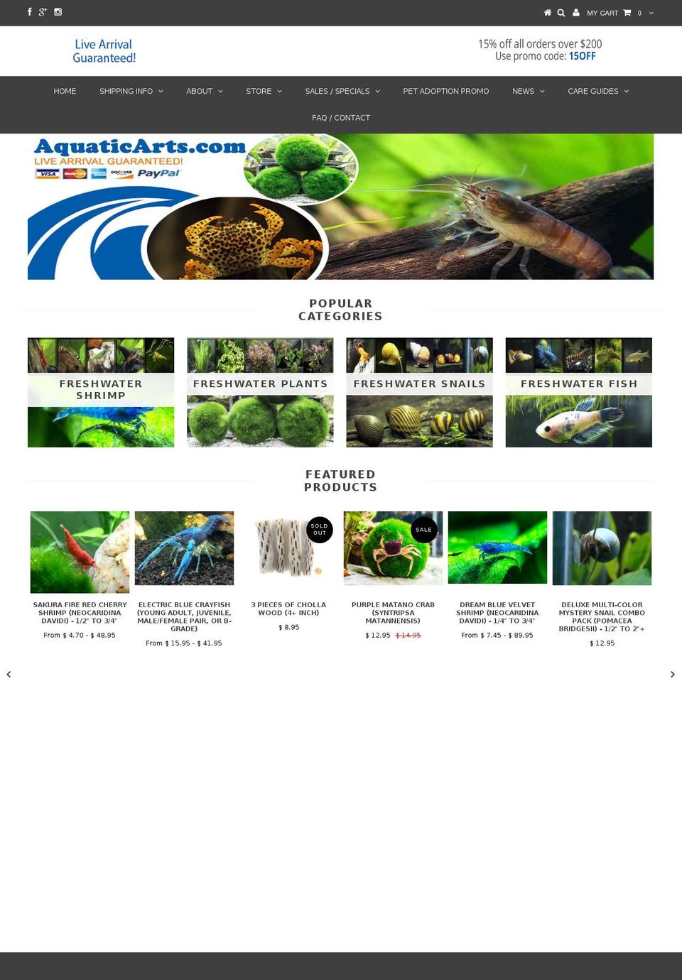 aquaticarts.com shopify website screenshot
