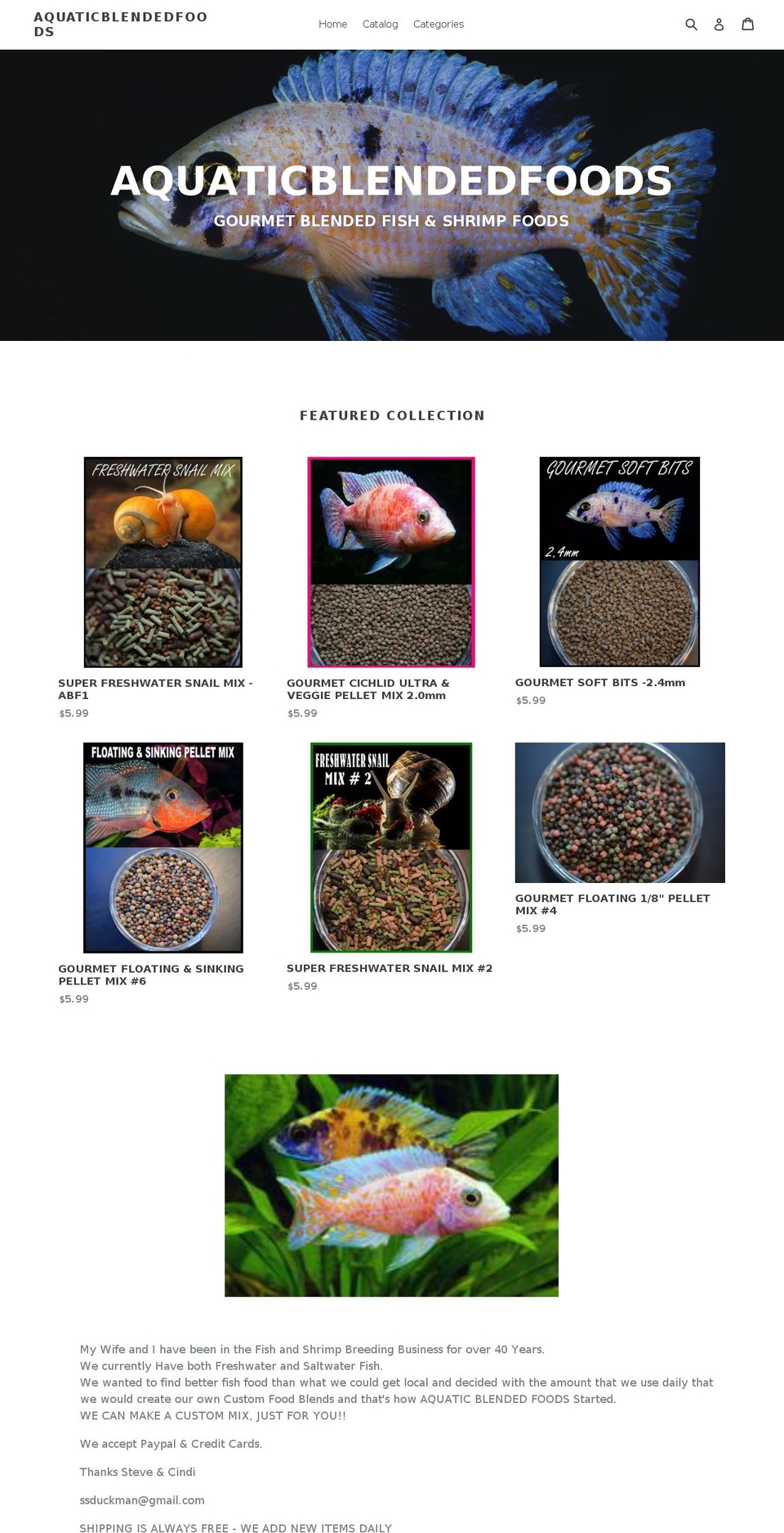 aquaticblendedfoods.com shopify website screenshot