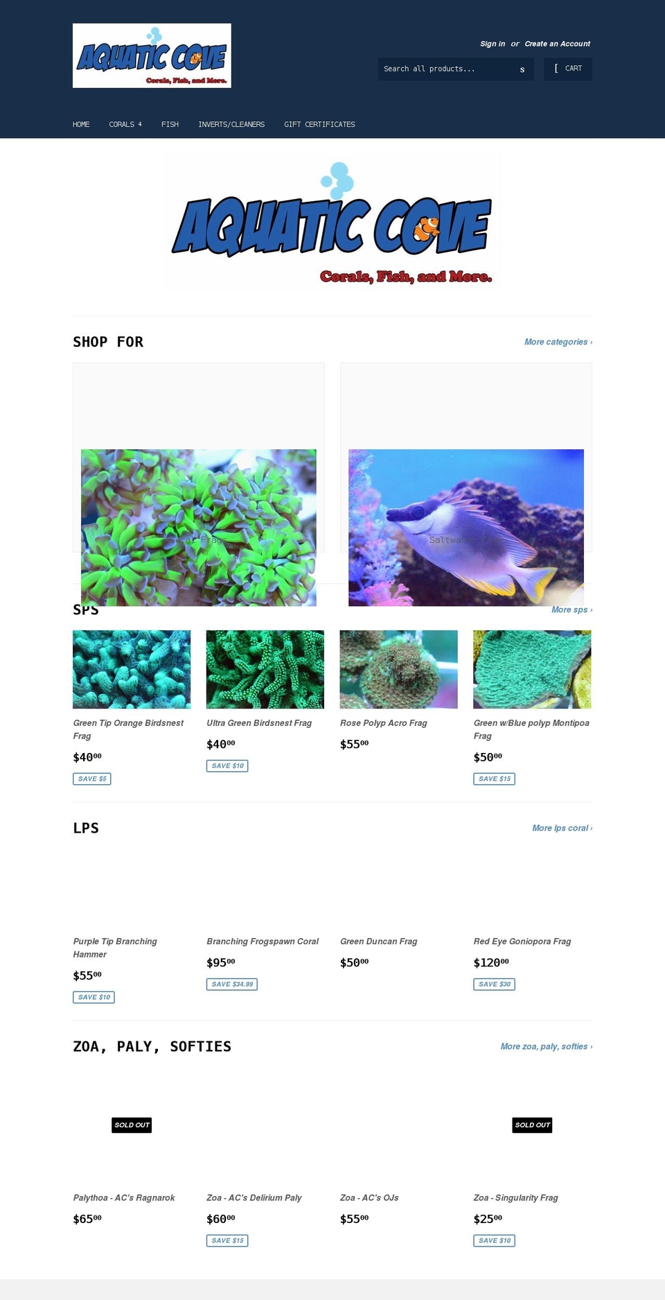 aquaticcove.com shopify website screenshot