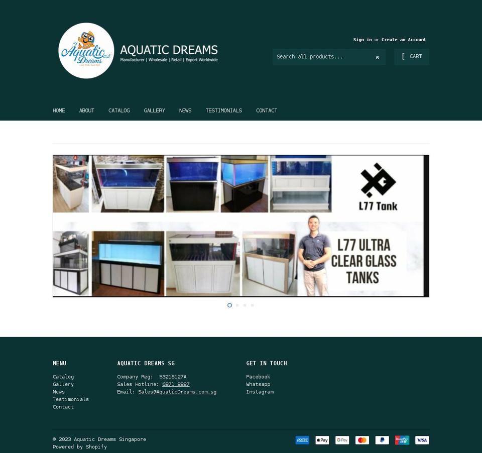 aquaticdreams.com.sg shopify website screenshot