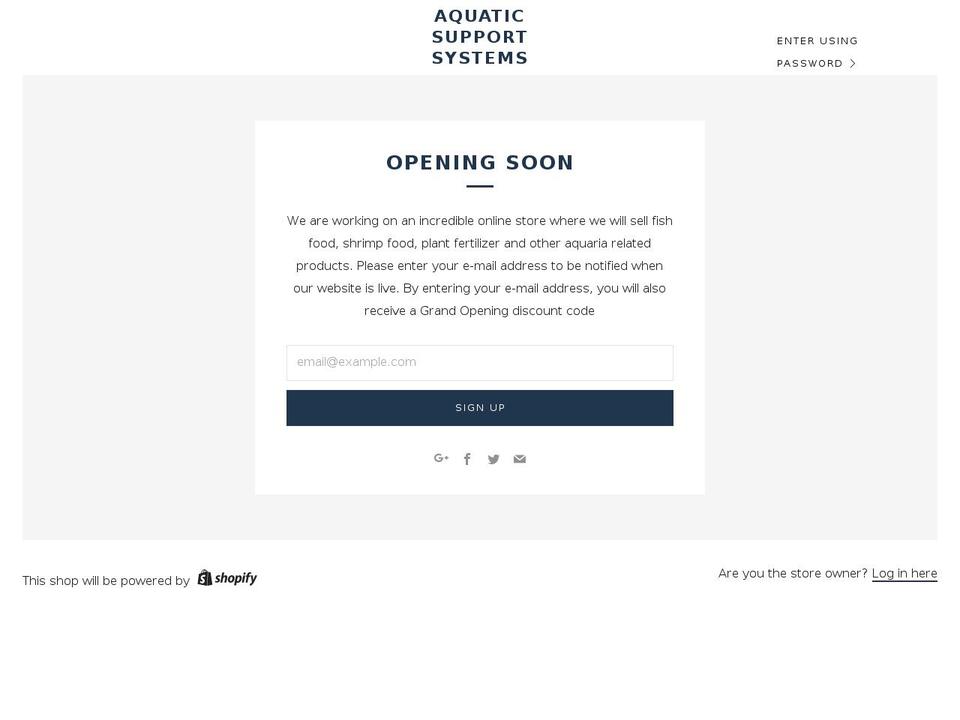 aquaticsupportsystems.com — Shopify storefront screenshot
