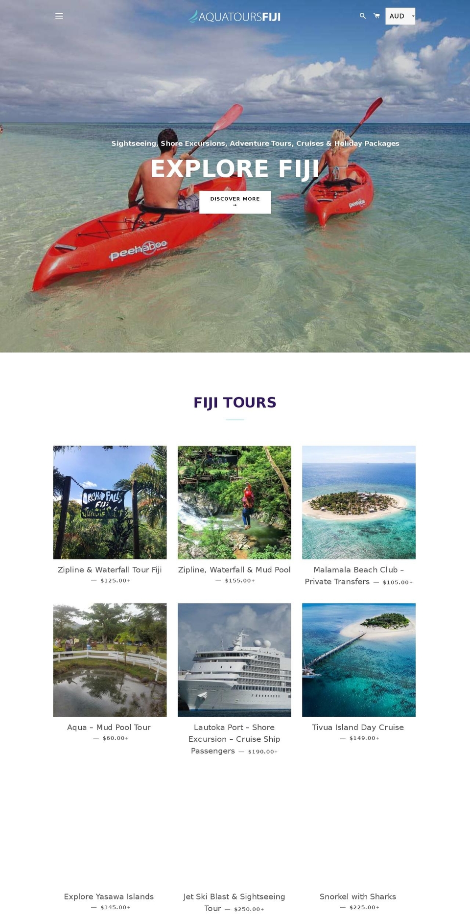 aquatoursfiji.com shopify website screenshot