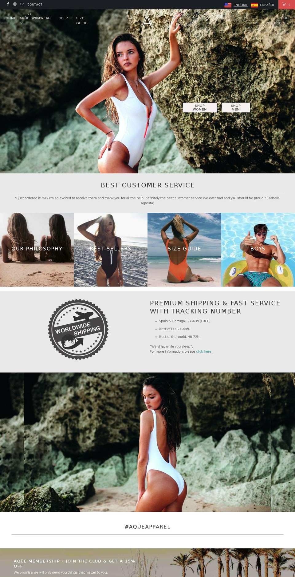 aqueswimwear.com shopify website screenshot