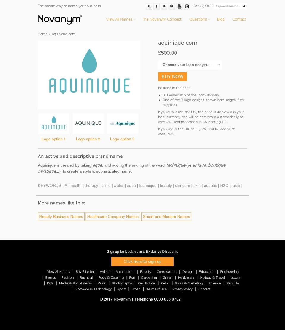 aquinique.com shopify website screenshot