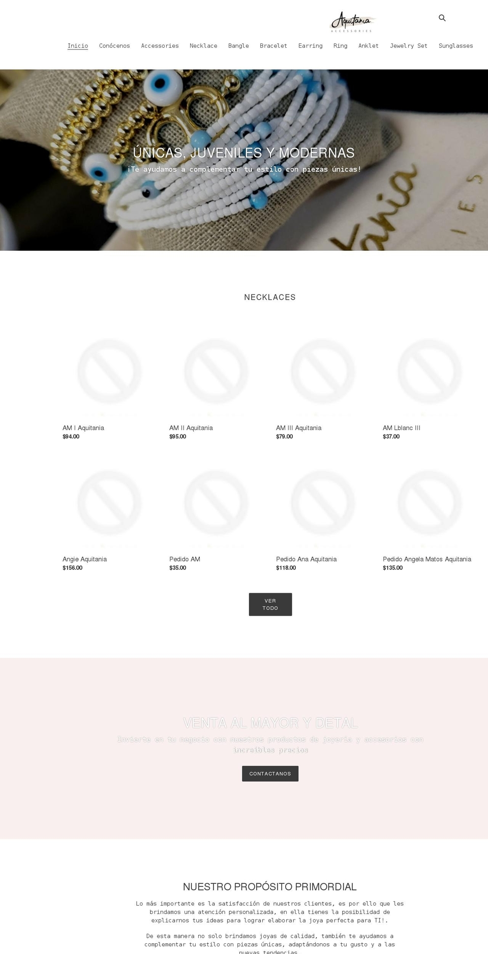 aquitaniaaccessories.com shopify website screenshot