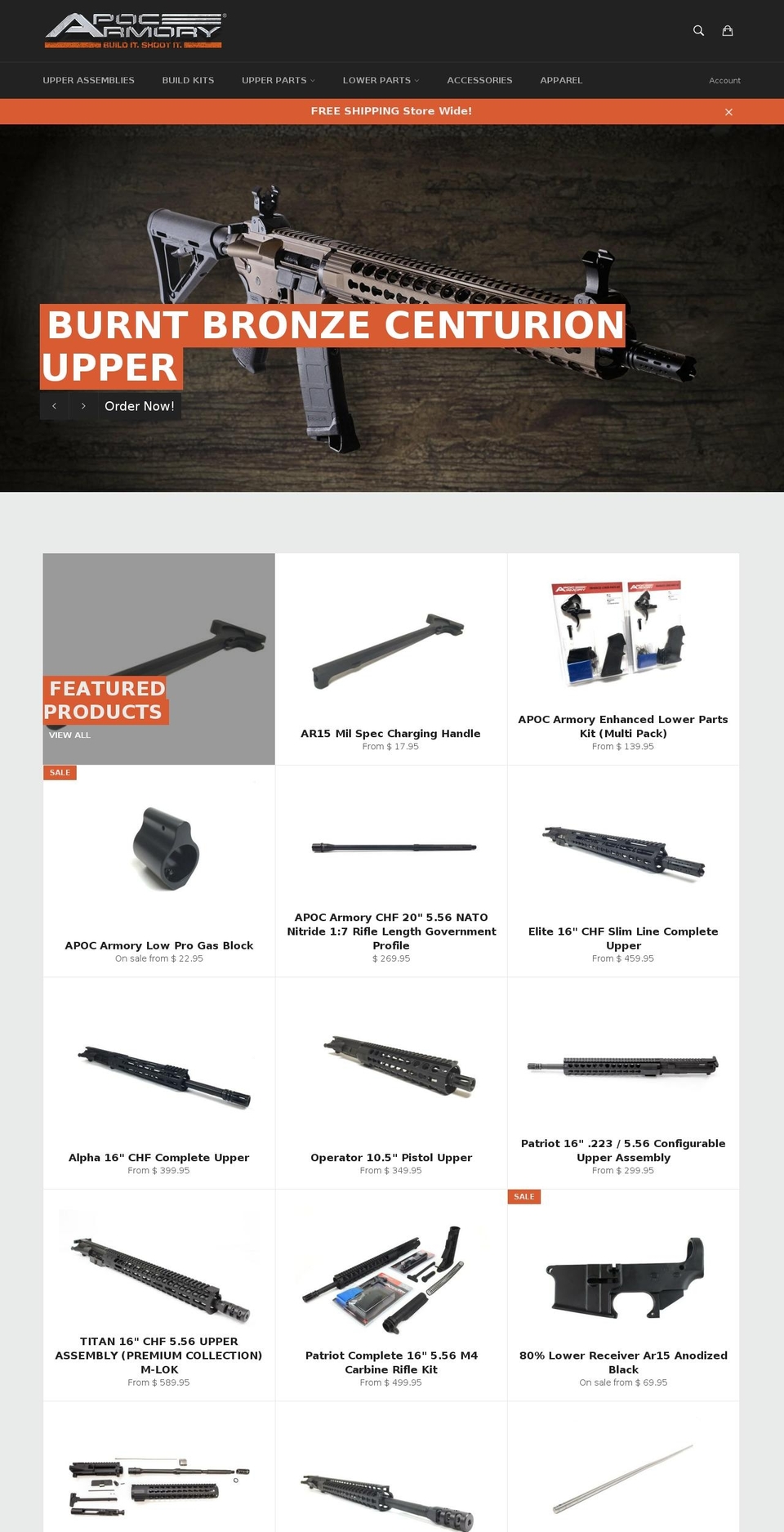 APOC Armory 2.0 Shopify theme site example ar15discountparts.com