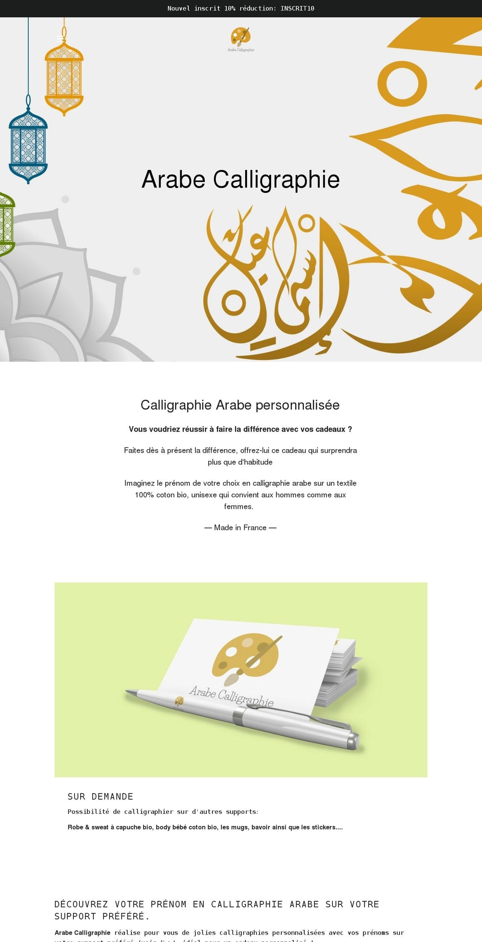 arabecalligraphie.fr shopify website screenshot