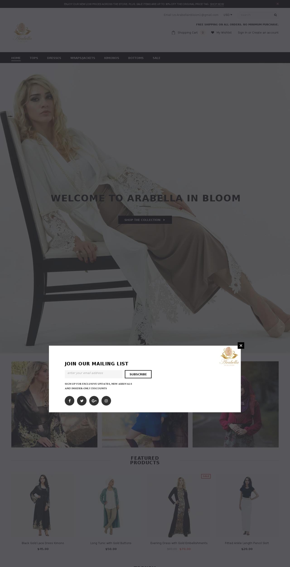 arabellainbloom.net shopify website screenshot