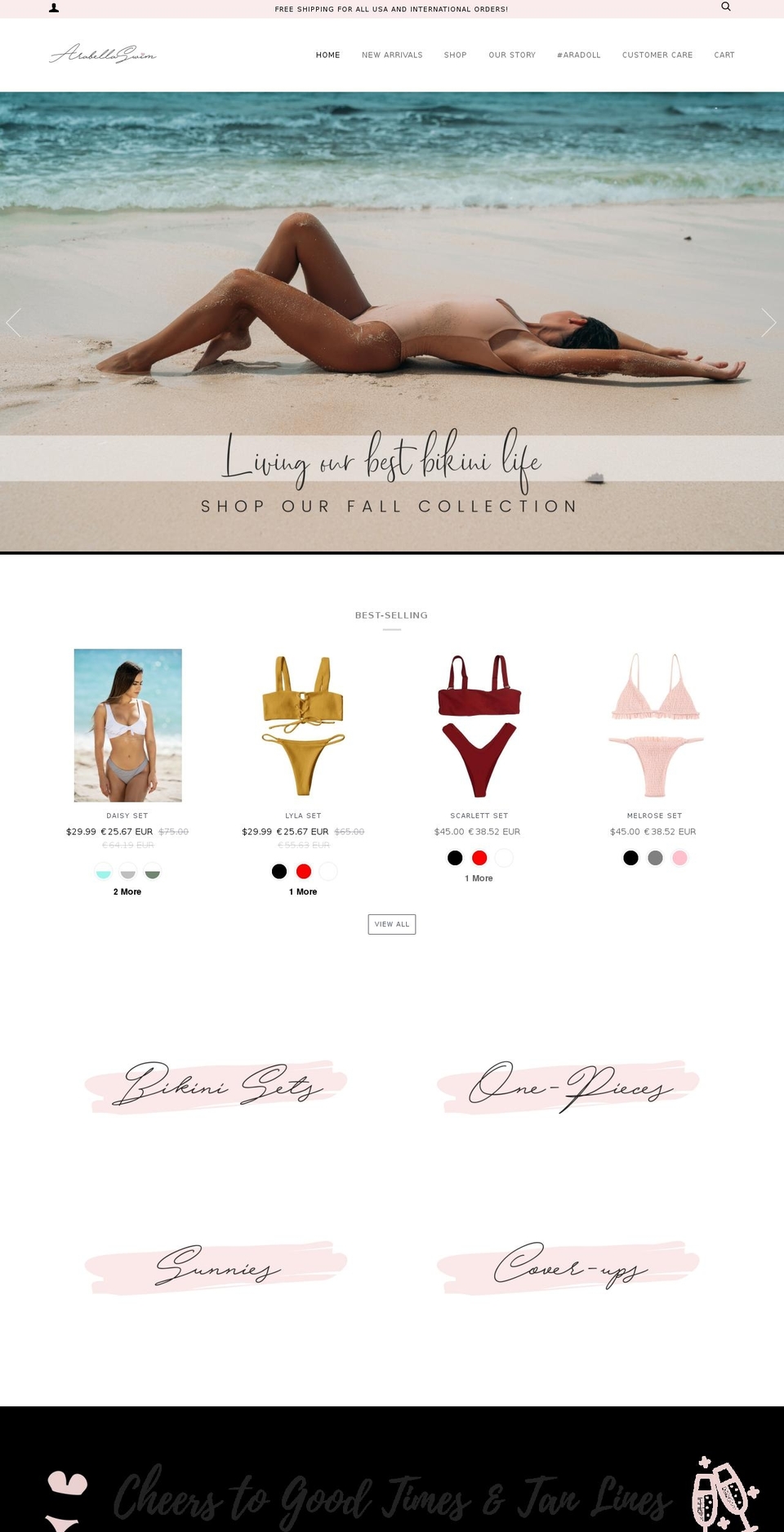arabellaswim.com — Shopify storefront screenshot