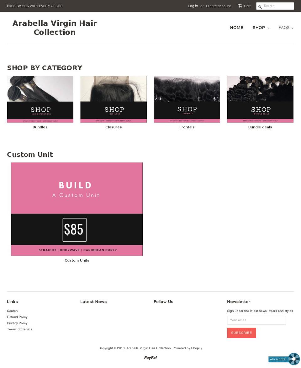 arabellavirginhair.com — Shopify storefront screenshot