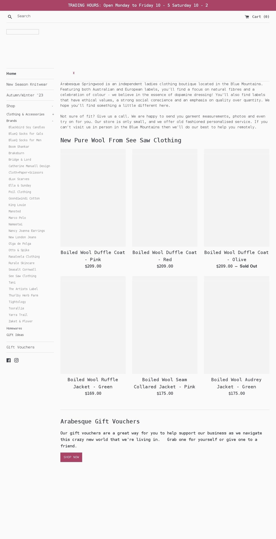 arabesquespringwood.com.au shopify website screenshot