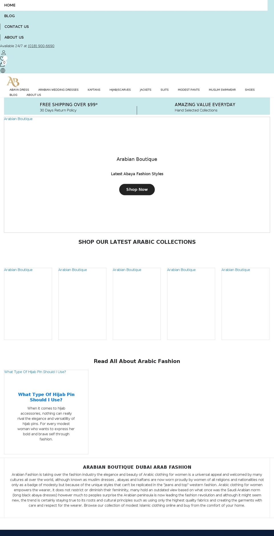 arabianboutique.com shopify website screenshot