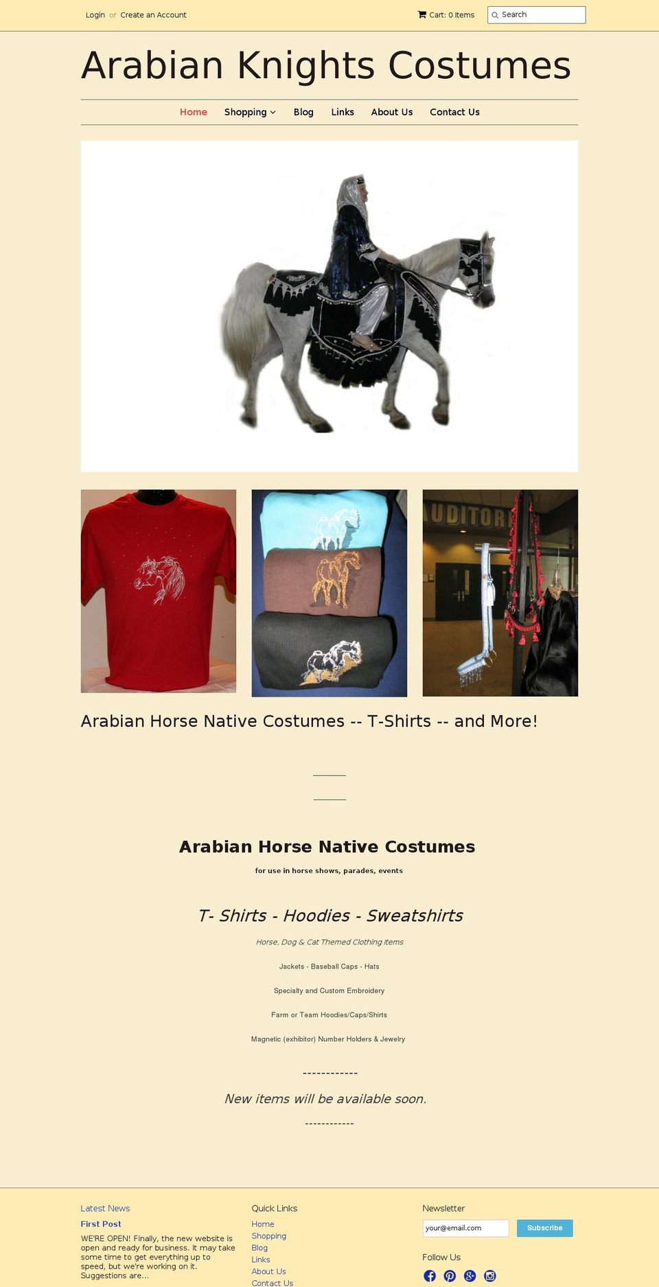 arabianknightscostumes.com shopify website screenshot