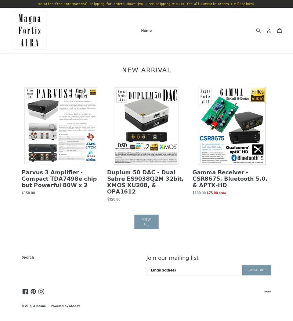 aracune.com — Shopify storefront screenshot