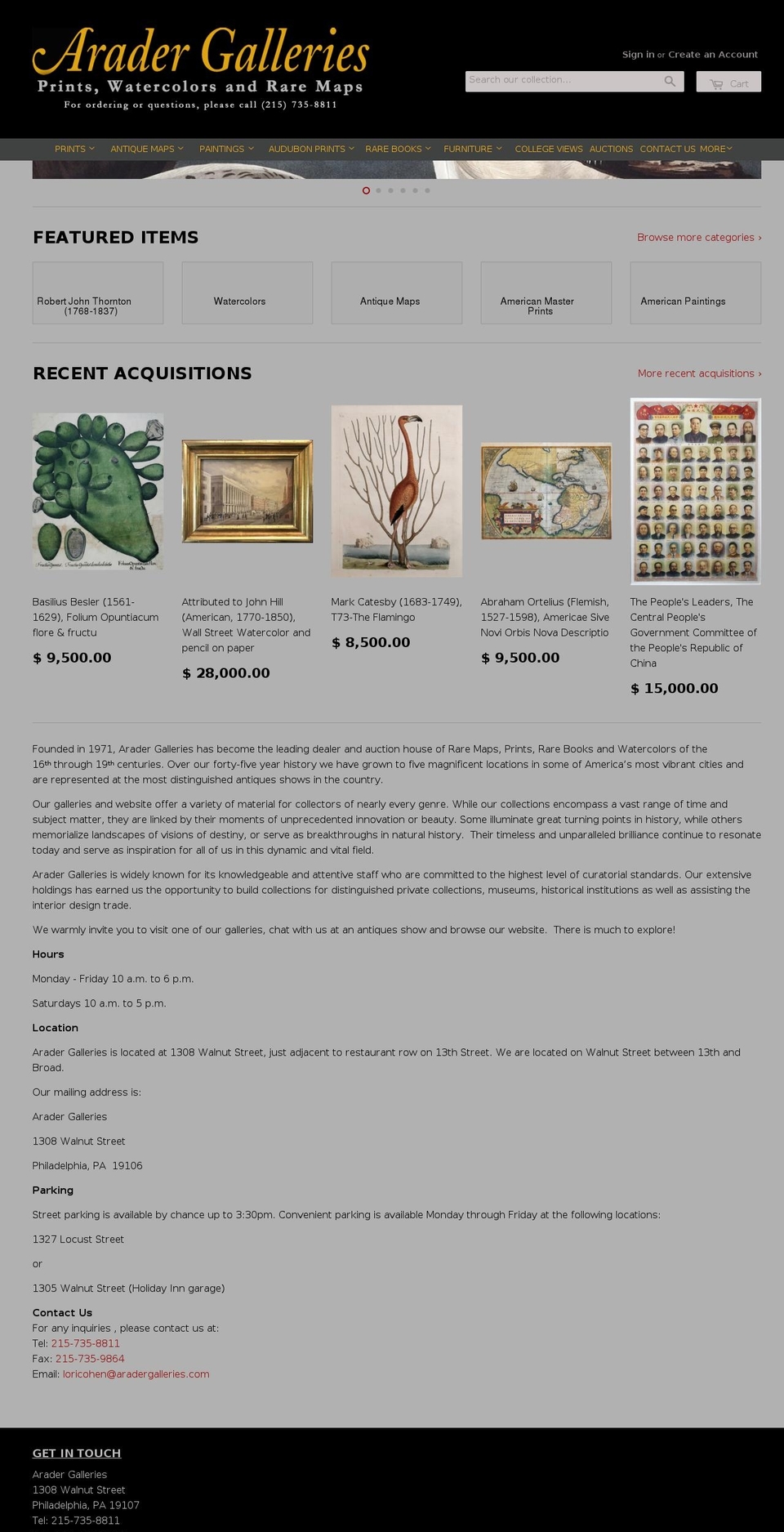 aradergalleries.com shopify website screenshot